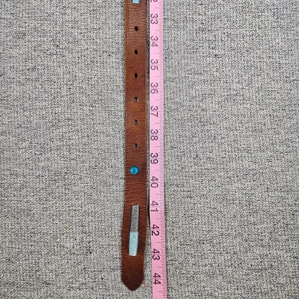 LUCKY BRAND VINTAGE BROWN GENUINE LEATHER BELT – MULTICOLOR STITCHING – SIZE 36